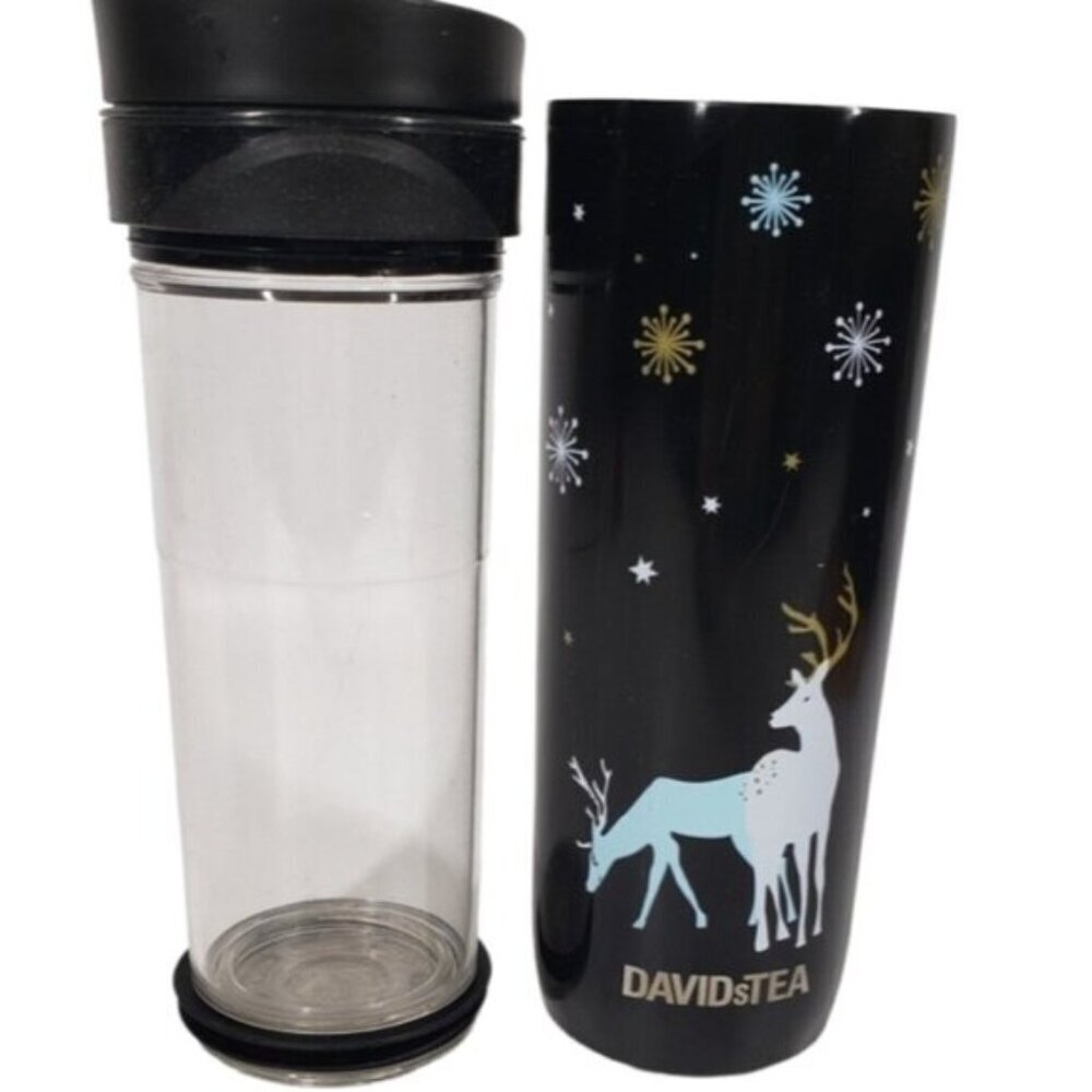 🔷️David's Tea Iced Tea Press Winter Pattern 16 Ounce Travel Cup